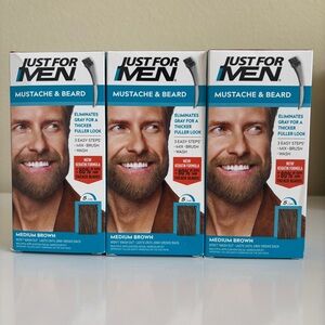 Just For Men Mustache & Beard Coloring w/ Brush, (M-35), Medium Brown, Lot of 3